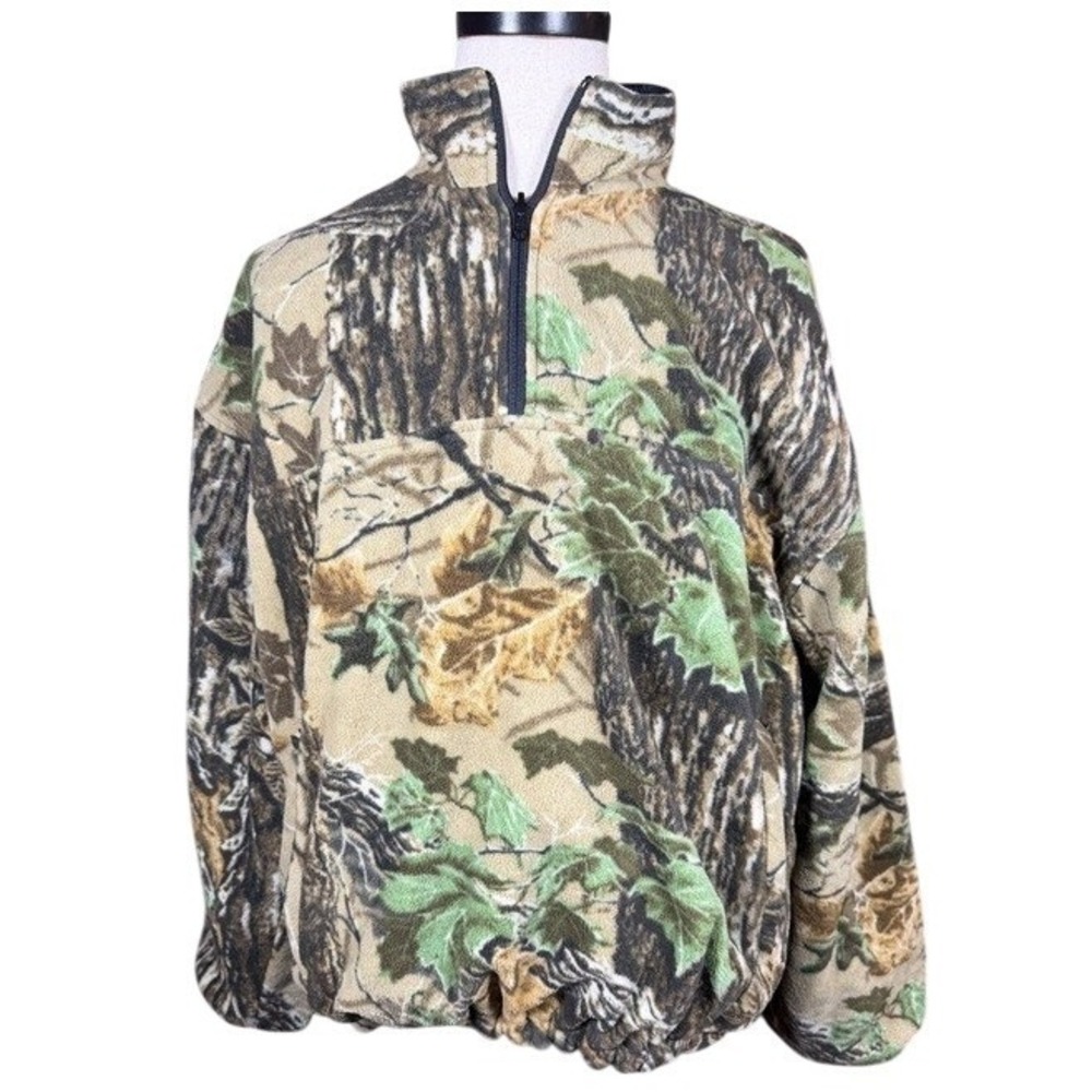 Duxbak Mens Camouflage Fleece Quarter Zip Pullover Jacket‎ Tree Bark Camo Lined